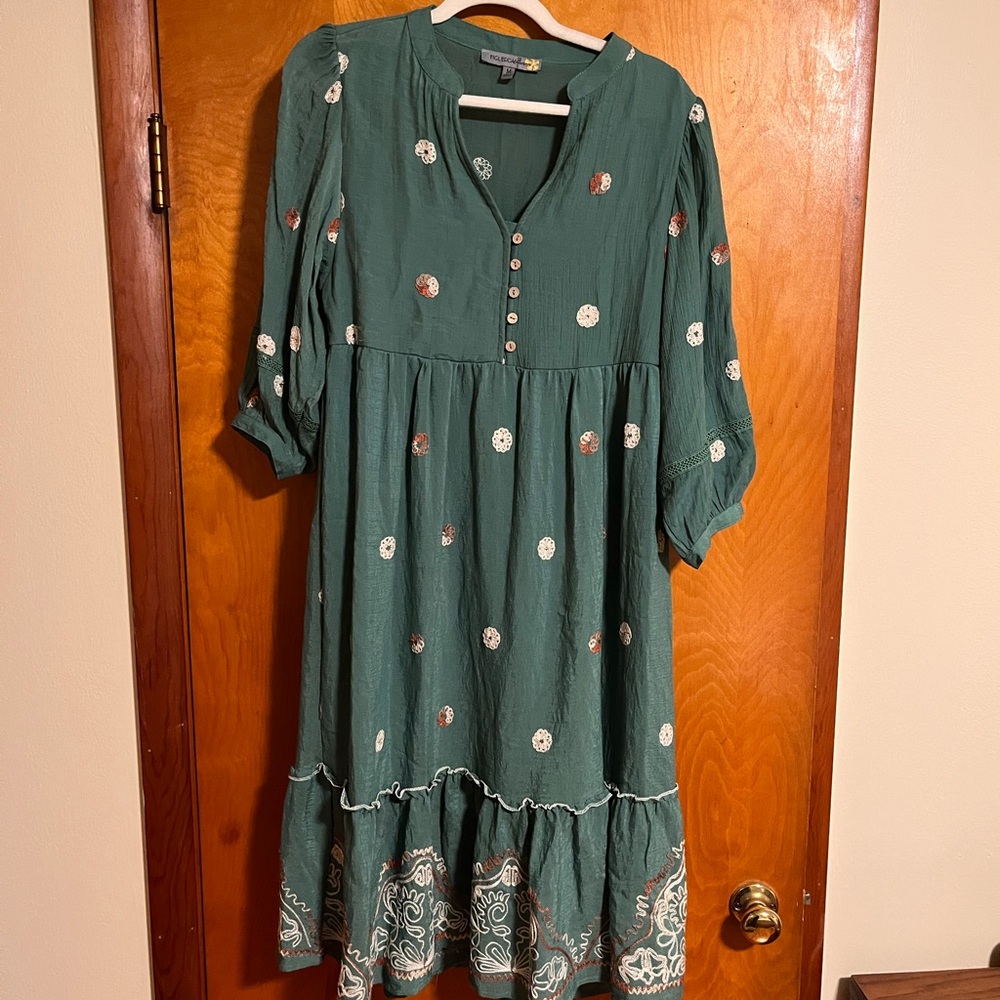 Green Floral Button-Down Dress